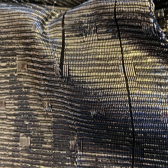 Vintage 1970s Disco Top Blouse Metallic Silver Medium Polka Dot NOS Deadstock - Picture 9 of 9